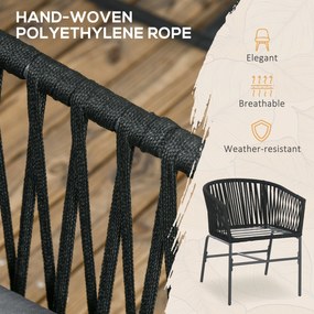 Outsunny Krzesła Ogrodowe, 2 szt., Design Boho, Poduszki na Siedzisko i Oparcie, Wygodna Powierzchnia Siedziska, Rama Metalowa, Czarny