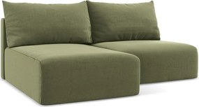 Zielony aksamitny rozkładany/ze schowkiem narożnik (lewostronny/z szezlongiem) Kalena – Makamii