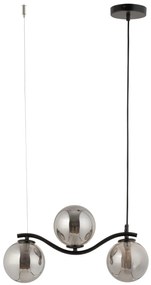 Lampa wisząca długa - Vena Long 3 - kolor czarny, klosze szare 33687