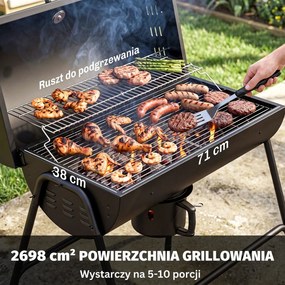 Outsunny Grill węglowy Metal BBQ z pokrywą Termometr Koła Wózek grillowy 95x71,5x102 cm Czarny