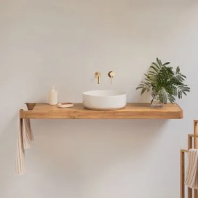 Zestaw Mebli Łazienkowych 130x45 Cm Wiszący Z Drewna Tekowego Neill Drewno Tekowe & Okrągły Ceramiczny Biały Ø40 Cm Lenka & Bezlusterkowiec & Orveta W