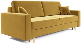 Musztardowa welurowa sofa rozkładana W2-C37