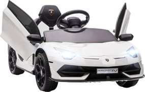 HOMCOM Elektryczny samochód dla dzieci, licencyjny Lamborghini Aventador, drzwi skrzydłowe, muzyka, klakson, dla 3-5 lat, Biały