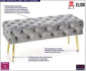 Szara pikowana ławka do przedpokoju w stylu glamour - Costro