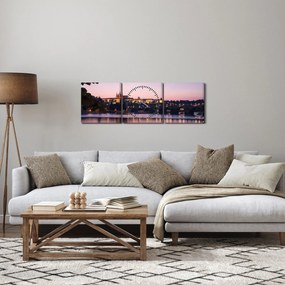 Obraz Zamku Praskiego i Wełtawy (z zegarem) (90x30 cm)
