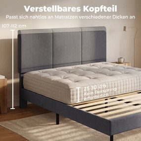 HOMCOM Stelaż łóżka 140 x 200 cm z regulowanym wezgłowiem, tapicerowane łóżko w wyglądzie lnu z 12 listwami | Aosom PL