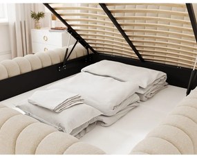 Beżowe tapicerowane łóżko dwuosobowe ze schowkiem ze stelażem 180x200 cm Carilla – ELTAP