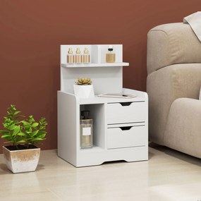 HOMCOM Stolik Nocny z 2 Szufladami i Otwartą Półką, 40x30x60 cm, Biały