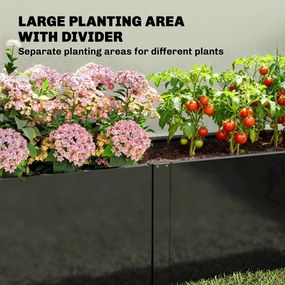 Outsunny Podwyższona Grządka z Ocynkowanej Stali 150 x 53 x 55 cm, Skrzynia na Rośliny z Przegrodą, Czarna | Aosom PL