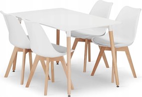 Valora YURO Stół prostokątny 120x80 biały + 4 krzesła RIKX białe