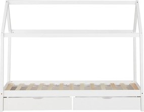 Łóżko dziecięce 90x200 cm białe, Rama łóżka w kształcie domu dla dzieci z szufladami