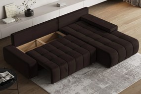 Masseno Narożnik ALESE z funkcją spania i pojemnikiem na pościel Narozniki L, Rozkładana sofa - Brązowy, MONOLITH 29