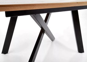 Nowoczesny rozkładany stół Capitalo 160-200 / 180-240 cm z blatem w kolorze dębu, metalowe czarne nogi