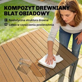 Outsunny 7-cz. komplet mebli ogrodowych, zestaw z 1 stołem i 6 krzesłami, poduszki, na taras, drewno naturalne | Aosom PL