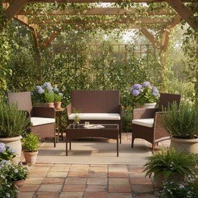 Zestaw mebli ogrodowych Livora 118 - 2 krzesła, sofa i stolik kawowy, kolor brązowy