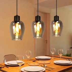 Lampa wisząca Nettlife Black Dining Table - Vintage, przydymione szkło, lampa wisząca E27 z pojedynczym płomieniem, bez źródła światła