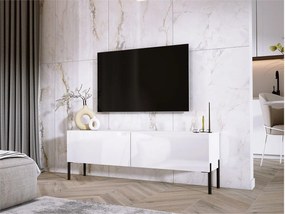 Szafka RTV: Biała Matowa / Biała Błyszcząca Z czarnymi nogami, 140 x 52 x 32 cm