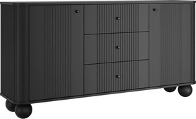 Komoda Vesper 160 cm z szufladami na kulach - czarny / czarne uchwyty / nogi kule