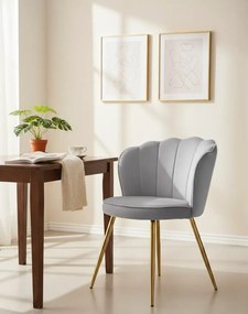 Szare krzesło muszelka na złotych nogach F0-T04