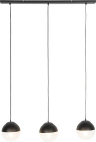 Retrowska lampa wisząca czarna z przezroczystym szklanym kloszem prostokątnym 3-światłowa - Eclipse