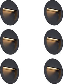 Zestaw 6 nowoczesnych lamp ściennych wpuszczanych czarnych z LED IP65 - Gem