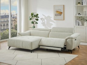 Kanapa narożna lewostronna z elektryczną funkcją relaks z teksturowanej tkaniny w kolorze beżowym CLIMOTA