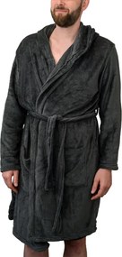 Szlafrok z mikropluszu z kapturem SPIRIT, szary Wielkość: L