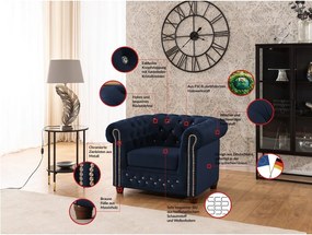 Niebieski aksamitny fotel typu chesterfield York Blik – Ropez