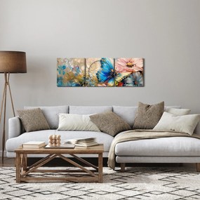 Obraz - Malowanie kwiatów i motyli (z zegarem) (90x30 cm)