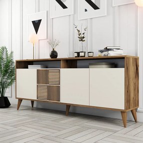 Kremowa niska komoda w dekorze orzecha 180x79 cm Milan – Kalune Design
