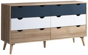 Komoda z 6 szufladami - Kolory: Naturalny, biały i granatowy - LURVIA