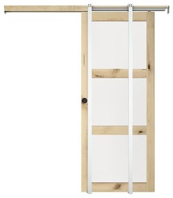 Drzwi przesuwne chowane w ścianie z drewna i matowego szkła hartowanego - 3 szyby - wys. 205 x szer. 83 cm - ACOSTA II