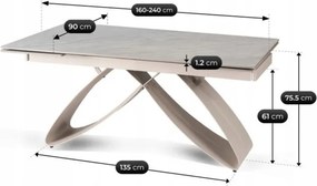 Stół Rozkładany Prostokątny LUIGI 160-240 cm Ceramiczny Szary Marmur/Kaszmir do Jadalni Nowoczesny