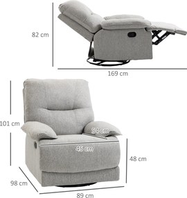 HOMCOM Fotel relaksacyjny z funkcją leżenia i podnóżkiem do 160 kg jasnoszary 89x98x101 cm | Aosom PL