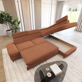 Masseno Narożnik AVISE z funkcją spania i pojemnikiem na pościel Narozniki L, Rozkładana sofa - Miedziany, QUELLE 54