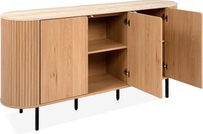 Owalna komoda do salonu ryflowana Fabia 160 cm, dąb/trawertyn
