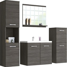 meble łazienkowe, zestaw wiszący do łazienki z umywalką, lustrem i 2 słupkami, bodega mat