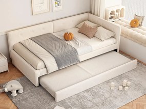 Łóżko tapicerowane welurowe 90x200cm + łóżko wysuwane 90x190cm - Beżowe