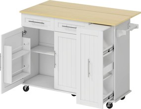 HOMCOM Mobilna wyspa kuchenna, rozszerzalny blat, drzwi szafki, szuflady, uchwyt na ręcznik, wózek kuchenny z MDF, biały | Aosom PL