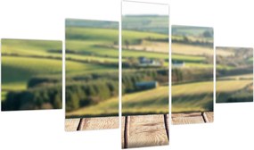 Obraz - Drewniana półka z krajobrazem (125x70 cm)