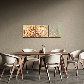 Obraz - Malowane rośliny (z zegarem) (90x30 cm)