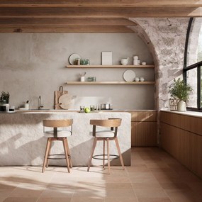 Kremowe/w naturalnym kolorze tapicerowane hokery zestaw z podłokietnikami 2 szt. Ilia – MOME