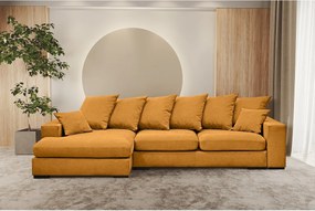 Narożnik z funkcją spania i pojemnikiem, Sofa w kształcie L Gabon L, tkanina Riviera, Pomarańczowy, Lewy