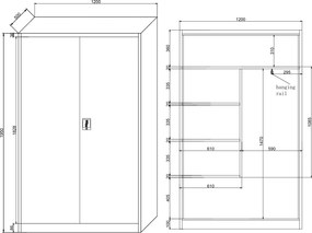Uniwersalna szafka metalowa, 4 półki, 1950 x 1200 x 500 mm, niebieskie drzwi