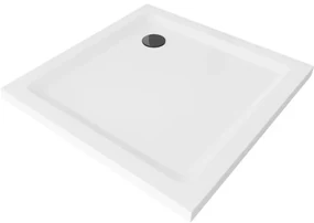 Mexen Flat brodzik kwadratowy slim 80 x 80 cm, biały, syfon czarny - 40108080B