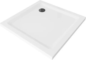 Mexen Flat brodzik kwadratowy slim 80 x 80 cm, biały, syfon czarny - 40108080B