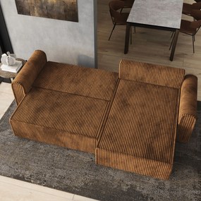 Masseno Narożnik VALTINO z funkcją spania i pojemnikiem na pościel Narozniki L, Rozkładana sofa - Miedziany, TILIA 56