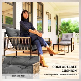 Outsunny Zestaw mebli ogrodowych, 4-elementowy, Sofa, 2 Krzesła, Stolik z blatem szklanym, Konstrukcja metalowa, Polyrattan, Antracyt