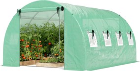 Outsunny Szklarnia ok. 4 x 3 x 2 m, szklarnia foliowa z rolowanymi drzwiami, 2 drzwi na zamek &amp; 8 okien z siatką, pręty podporowe, zielona | Aosom PL