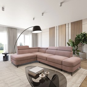 Masseno Narożnik AVISE z funkcją spania i pojemnikiem na pościel Narozniki L, Rozkładana sofa - Pudrowy róż, MATT VELVET 61